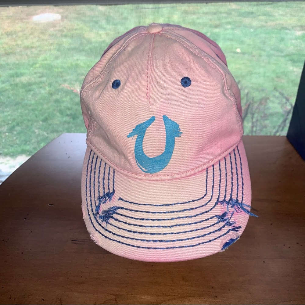 Vintage True Religion Pink and Blue Distressed Style Horseshoe Hat Cap